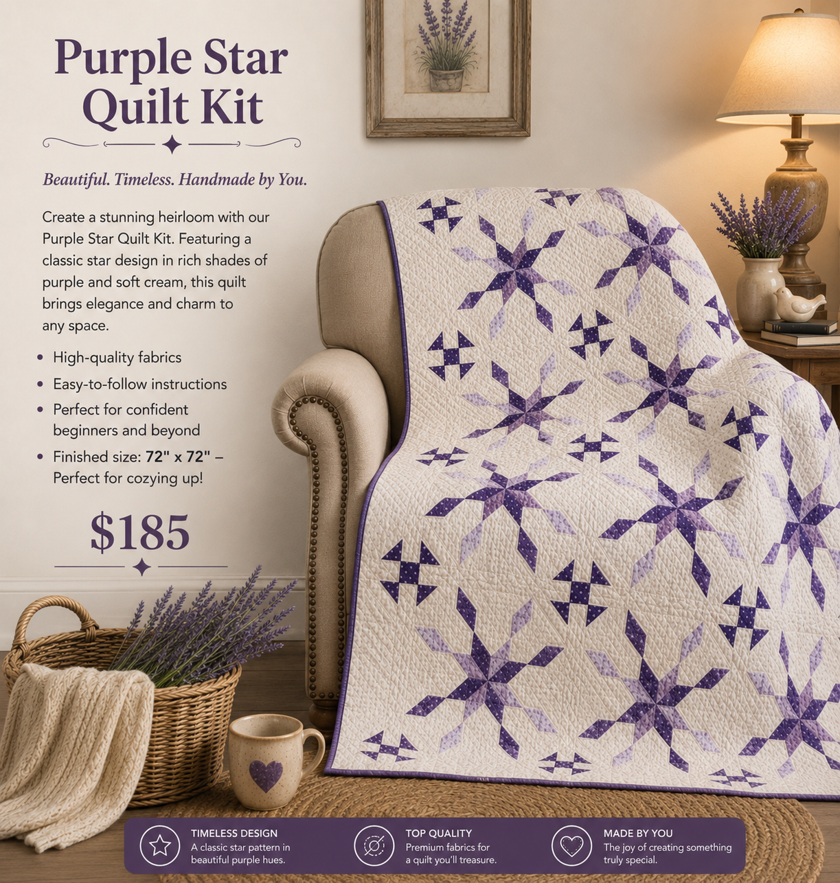 Purple Star Quilt Kit (72" x 72")